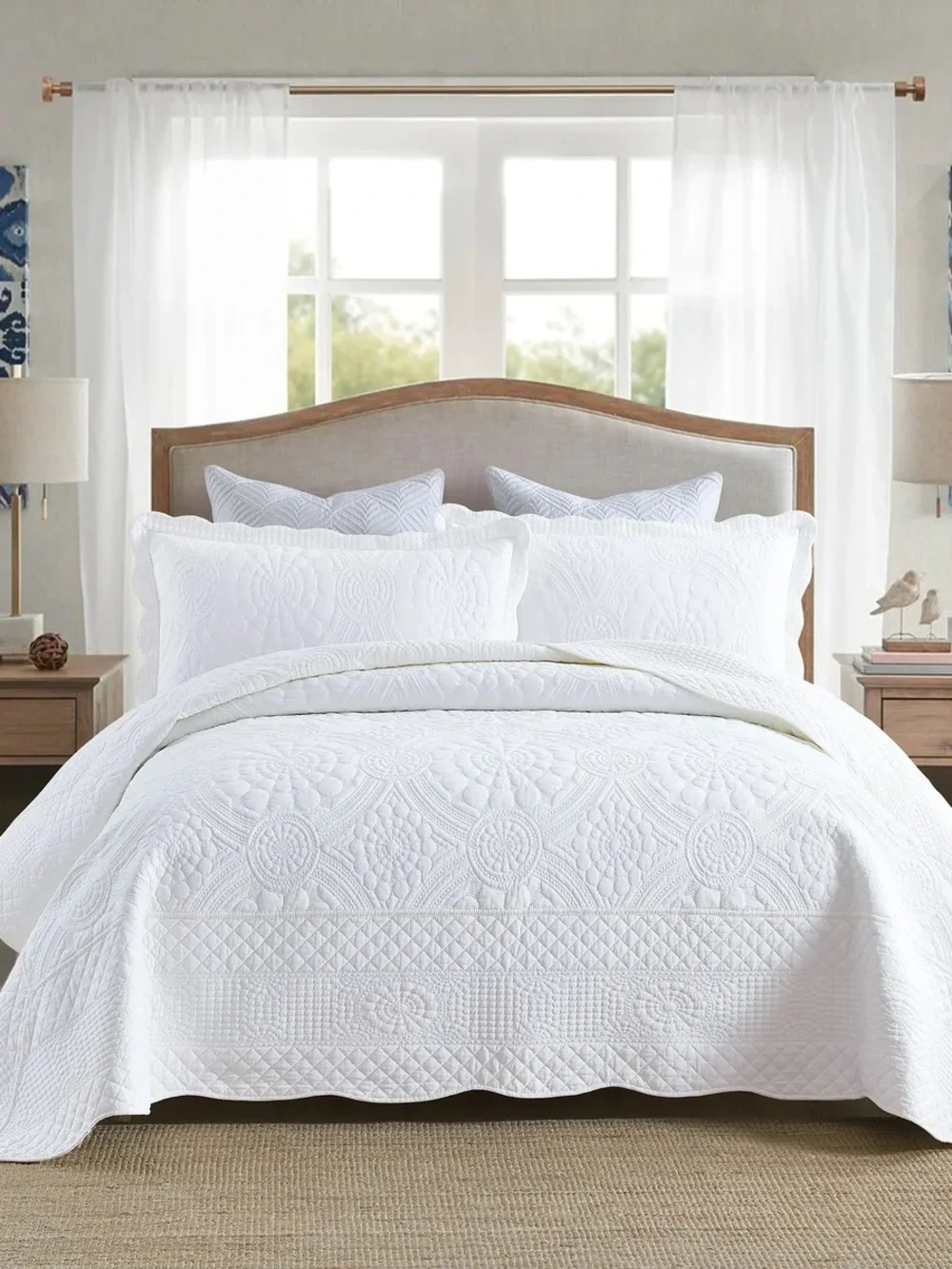 3 PIECE 100% COTTON QUILT SET, OVERSIZED LIGHTWEIGHT QUILTED BEDSPREAD